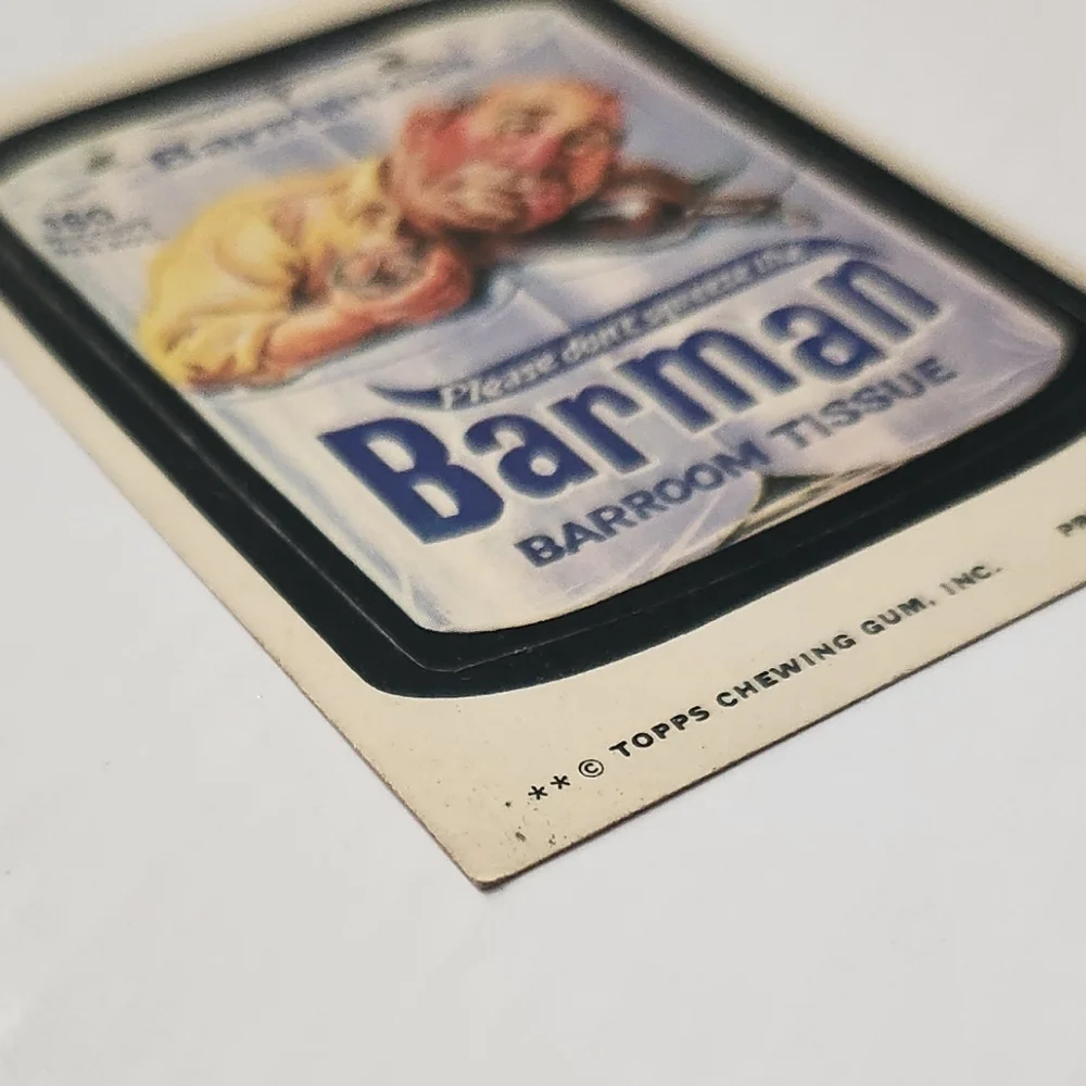 🧻 RARE Tan Back Vintage 1973 Wacky Packages - Barman Sticker (Topps) trading🍻